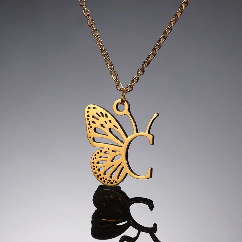 Collier Papillon Initiale Personnalisée A–Z