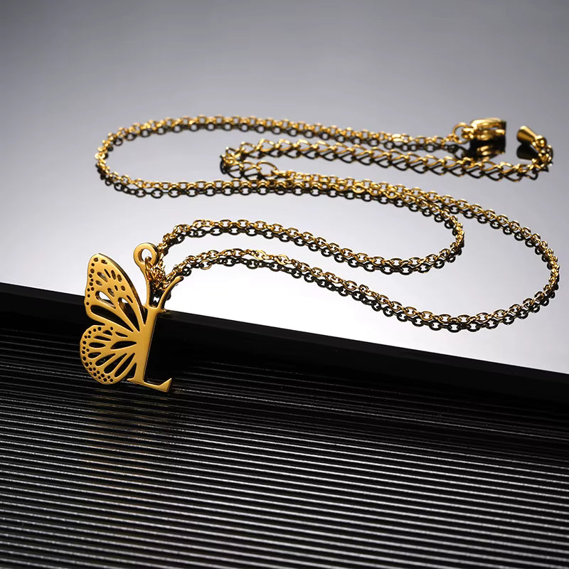 Collier Papillon Initiale Personnalisée A–Z