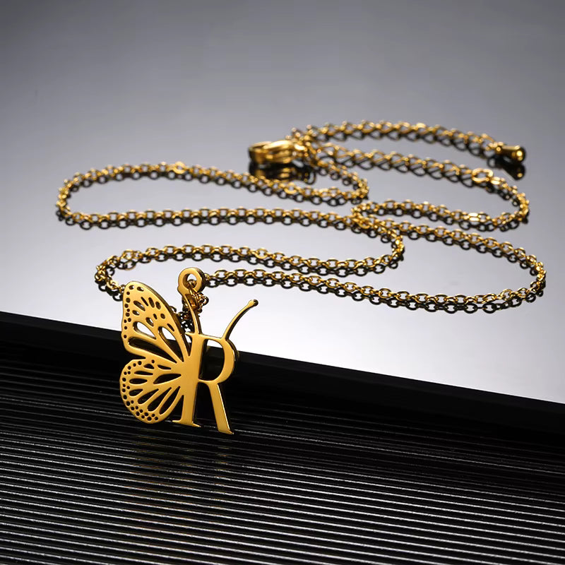 Collier Papillon Initiale Personnalisée A–Z