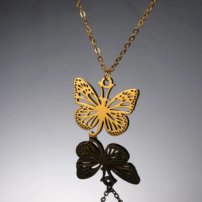 A-Z Initial Letter Collar Butterfly Necklace For Women Butterfly Jewelry Stainless Steel Alphabet Choker Necklace Female Gift