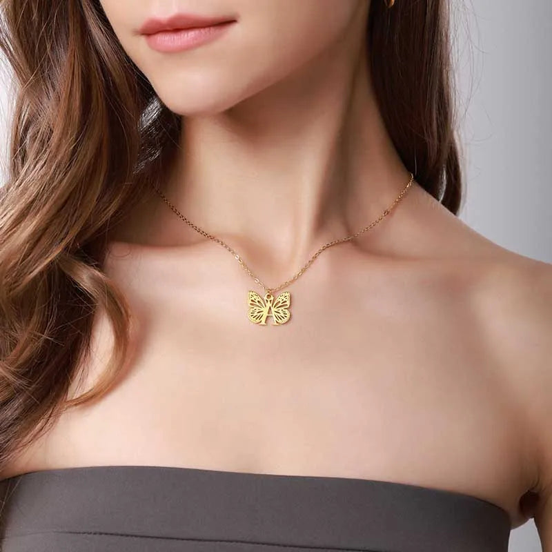 A-Z Initial Letter Collar Butterfly Necklace For Women Butterfly Jewelry Stainless Steel Alphabet Choker Necklace Female Gift